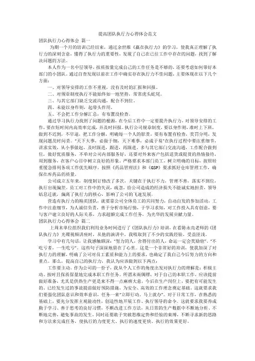 提高团队执行力心得体会范文