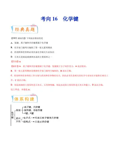 考向16 化学键(新高考地区专用)