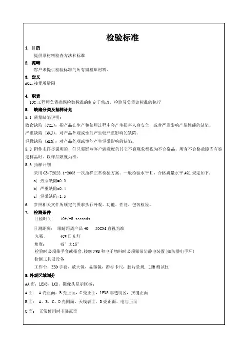 IQC通用检验标准检验