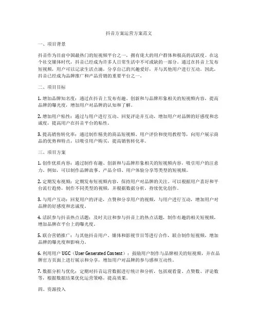 抖音方案运营方案范文