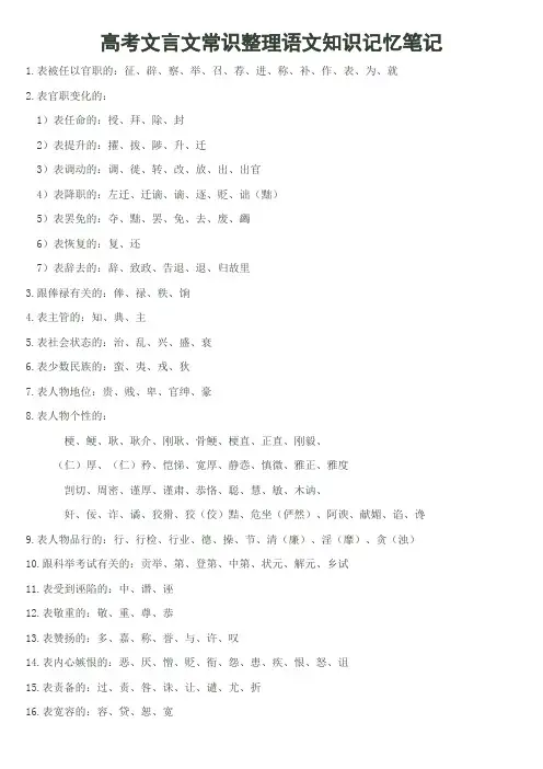 高考文言文常识整理语文知识记忆笔记