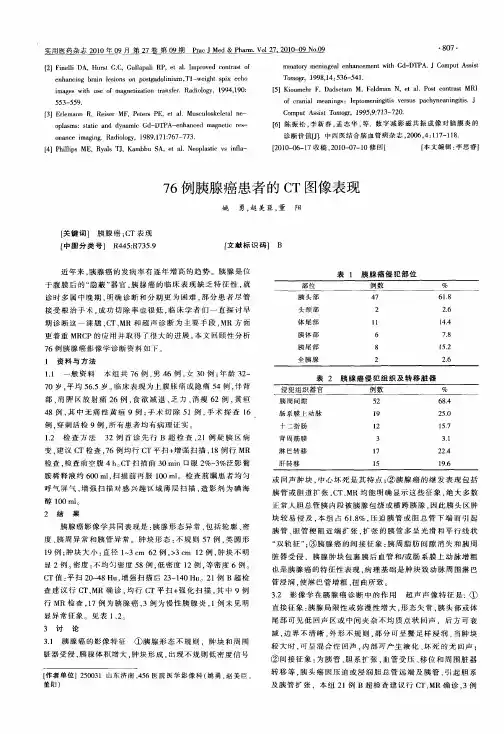 76例胰腺癌患者的CT图像表现