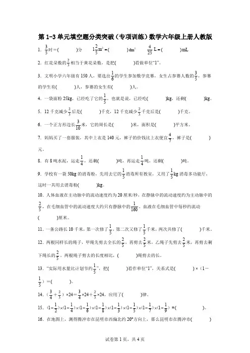 第1-3单元填空题分类突破(专项训练)数学六年级上册人教版(含答案)