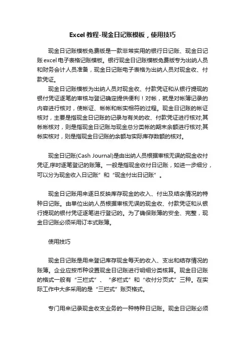 Excel教程-现金日记账模板，使用技巧
