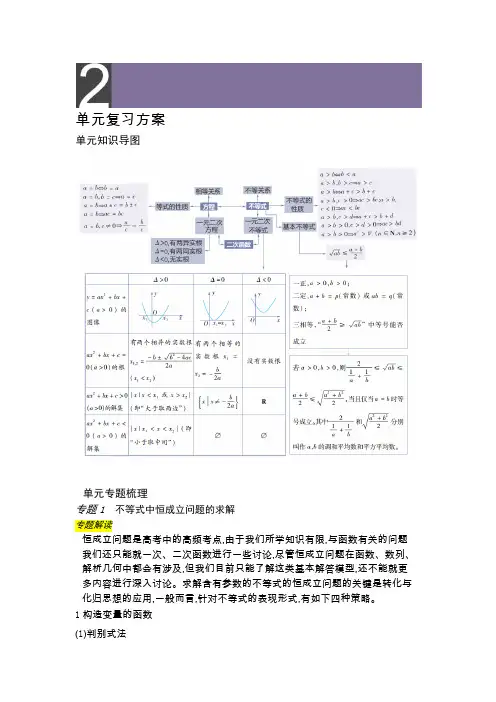 教材完全解读 高中数学1 第二章 一元二次函数、方程和不等式-单元复习方案