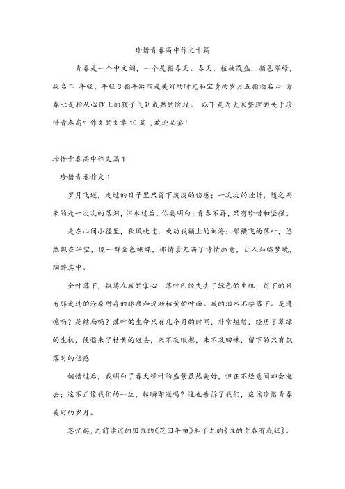 珍惜青春高中作文十篇