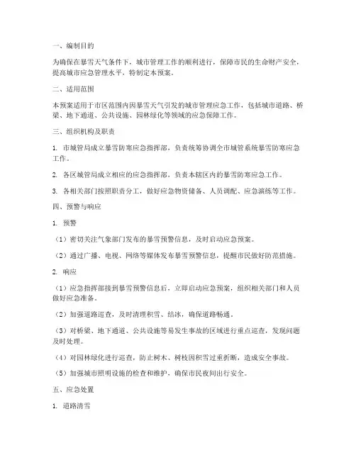 城管暴雪防寒应急预案
