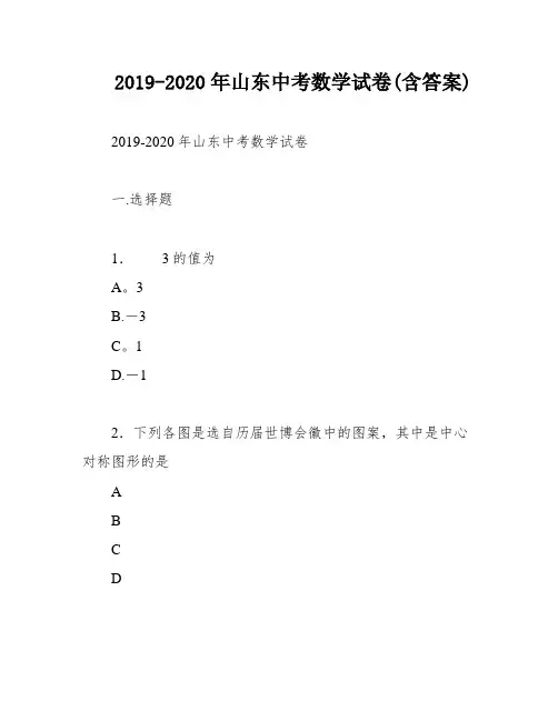 2019-2020年山东中考数学试卷(含答案)