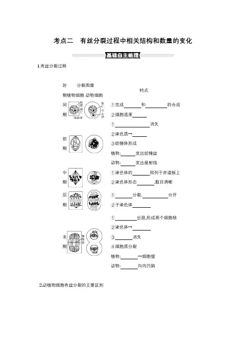 2022届 新高考 一轮复习  人教版 有丝分裂过程中相关结构和数量的变化 教案
