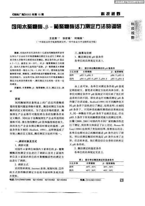 饲用木聚糖酶、β—葡聚糖酶活力测定方法的调研