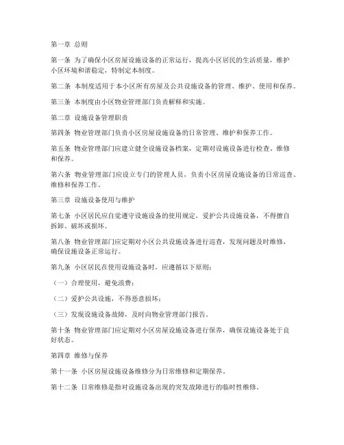 小区房屋设施设备管理制度范本