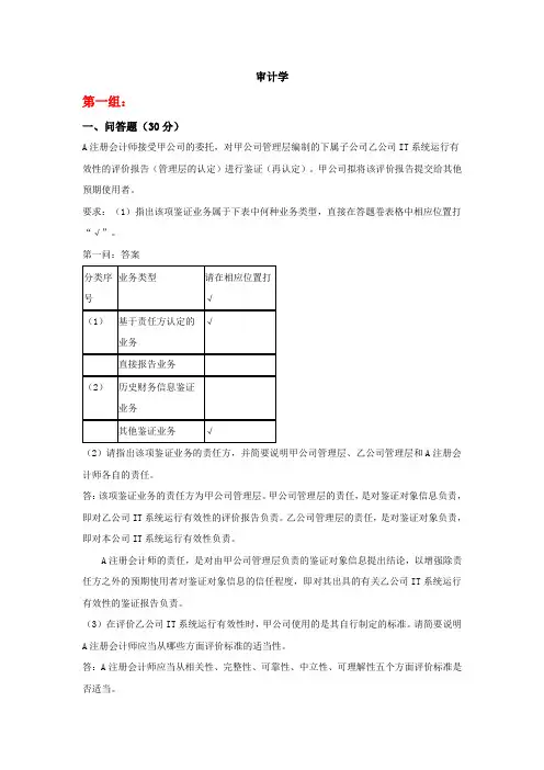 天大《审计学》2017年6月期末考试大作业答案