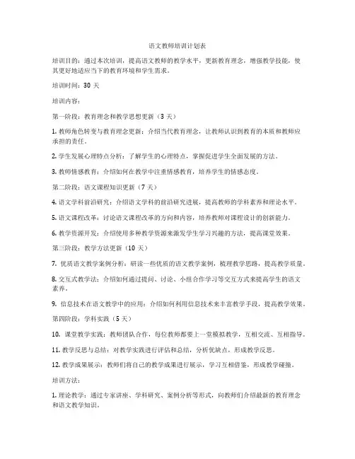 语文教师培训计划表