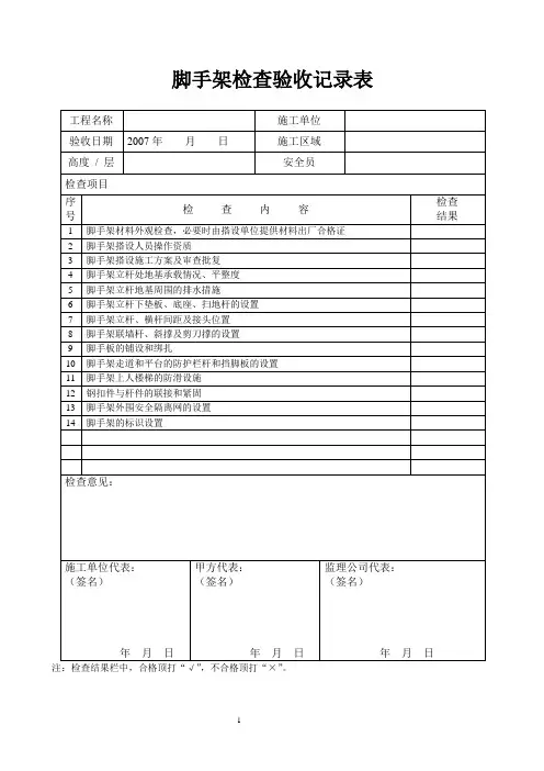 脚手架检查验收表