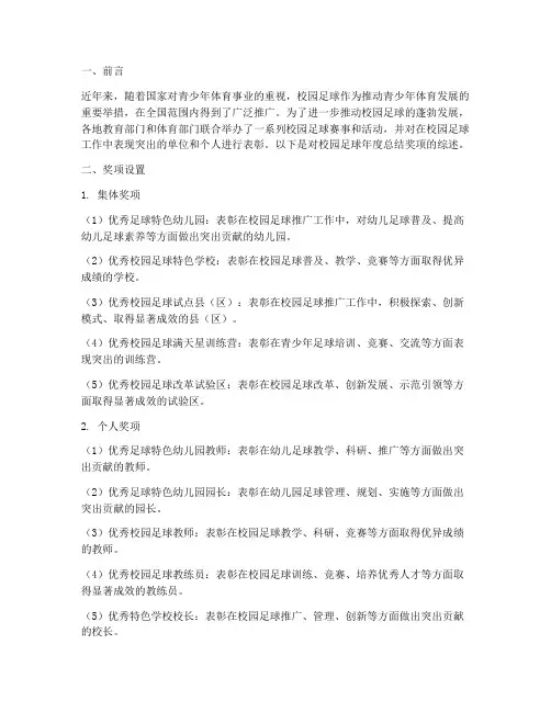 校园足球年度总结奖项