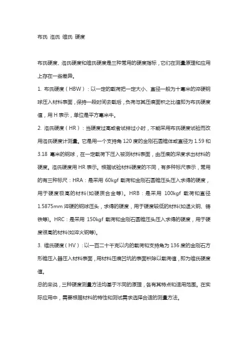 布氏 洛氏 维氏 硬度