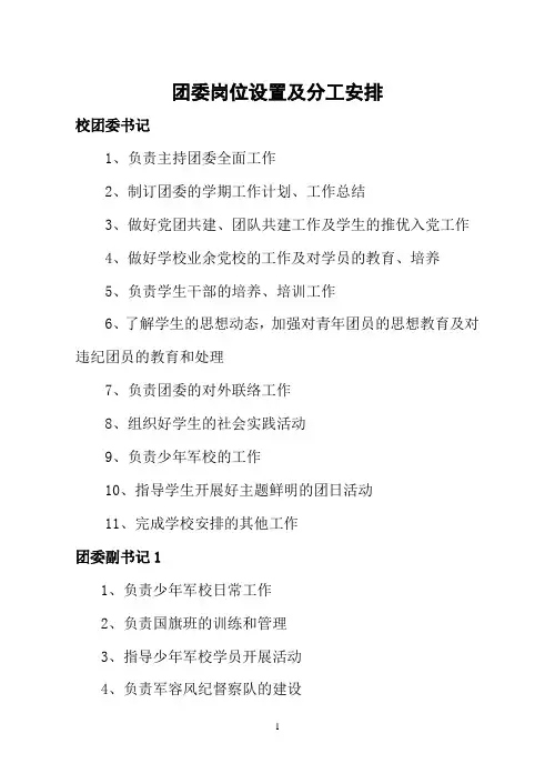 学校团委岗位设置及分工安排