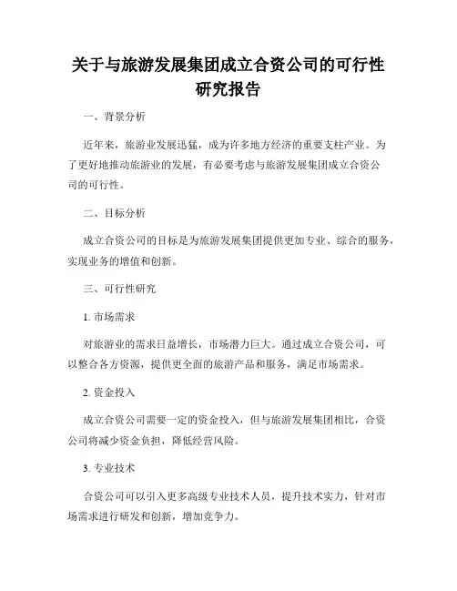 关于与旅游发展集团成立合资公司的可行性研究报告