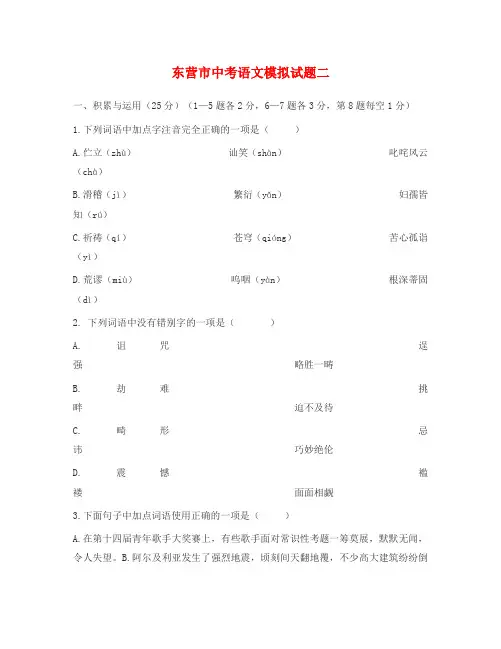 山东省东营市中考语文模拟试题二