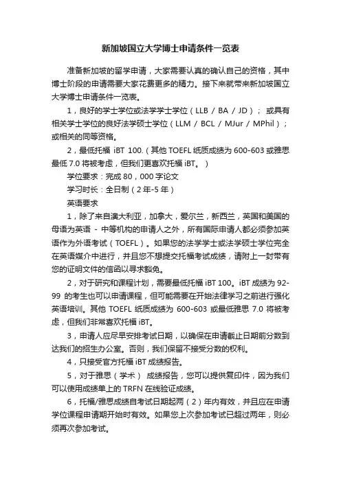 新加坡国立大学博士申请条件一览表