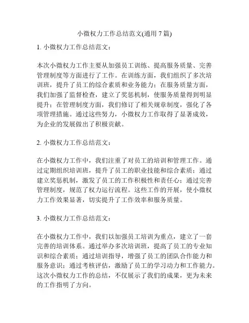 小微权力工作总结范文(通用7篇)