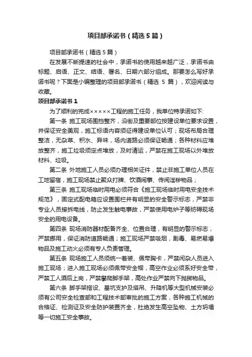 项目部承诺书（精选5篇）