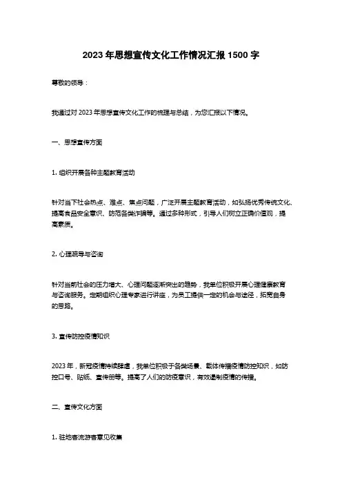 2023年思想宣传文化工作情况汇报