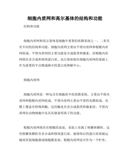 细胞内质网和高尔基体的结构和功能