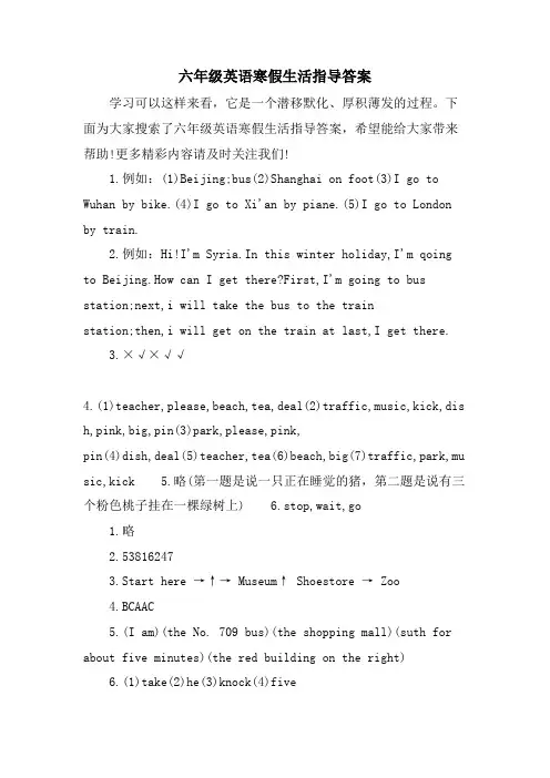 六年级英语寒假生活指导答案