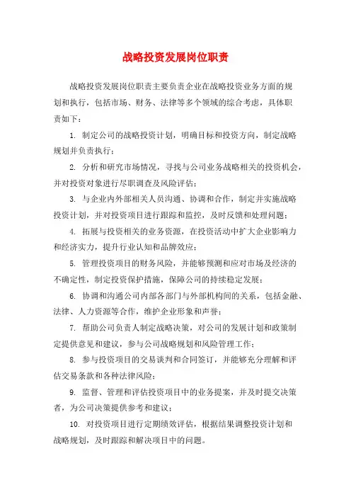 战略投资发展岗位职责