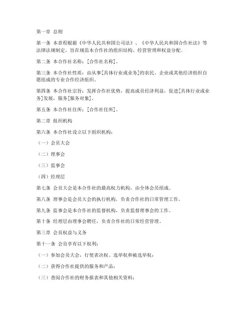 供销合作社公司章程模板