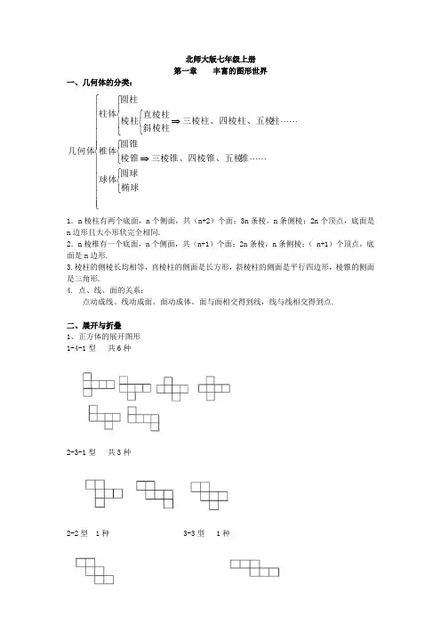七年级数学上册第一章丰富的图形世界重点知识汇总