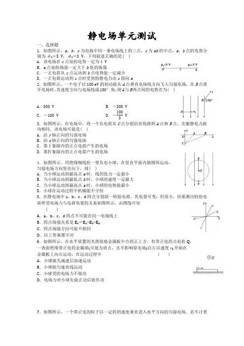 高中物理选修3-1-静电场-测试题-单元测试及答案