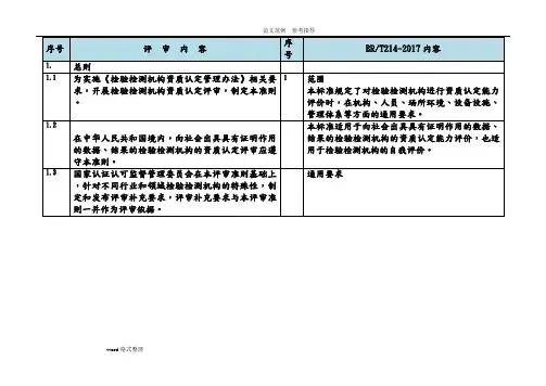 检验检测机构资质CMA认定评审准则(2017年版)和RBT214_2018年对照表