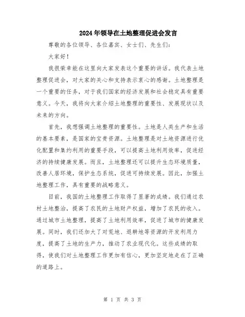 2024年领导在土地整理促进会发言