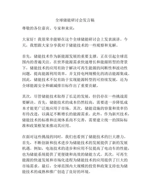 全球储能研讨会发言稿