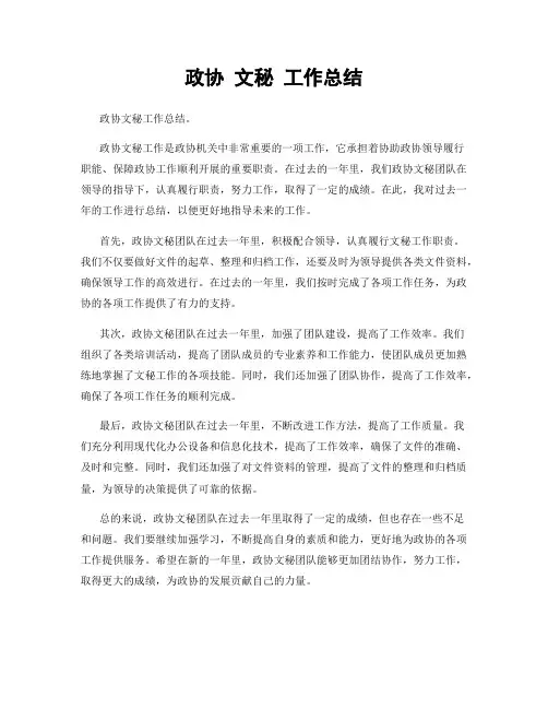 政协 文秘 工作总结