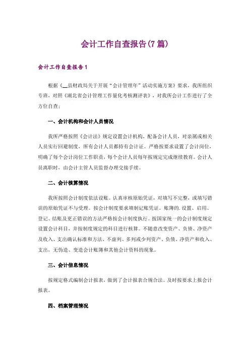 会计工作自查报告(7篇)
