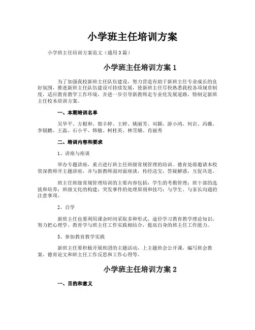 小学班主任培训方案