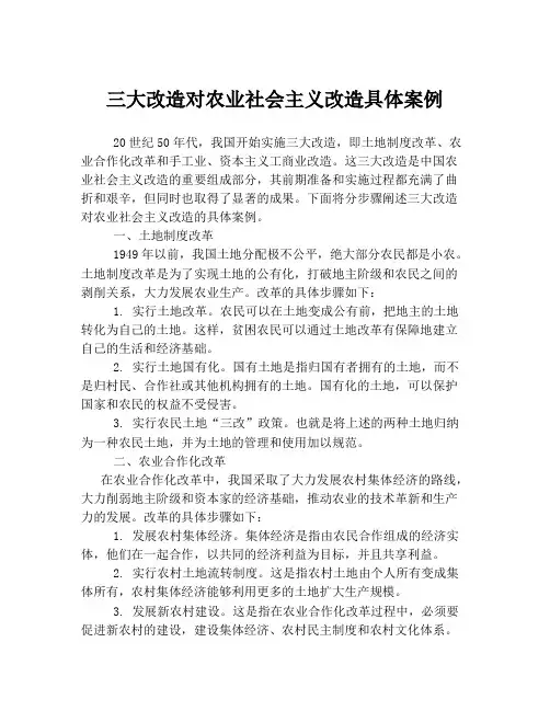 三大改造对农业社会主义改造具体案例