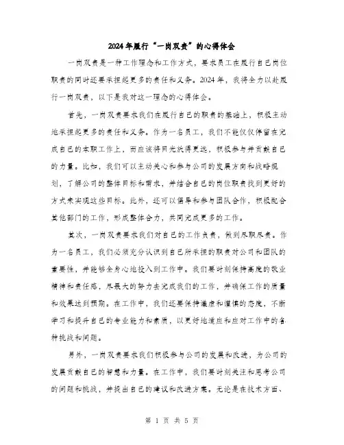 2024年履行“一岗双责”的心得体会(二篇)