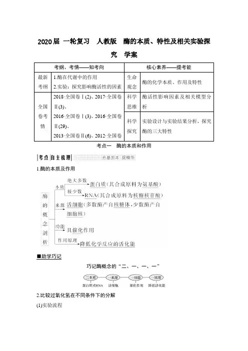 【生物】2020届一轮复习人教版酶的本质、特性及相关实验探究学案