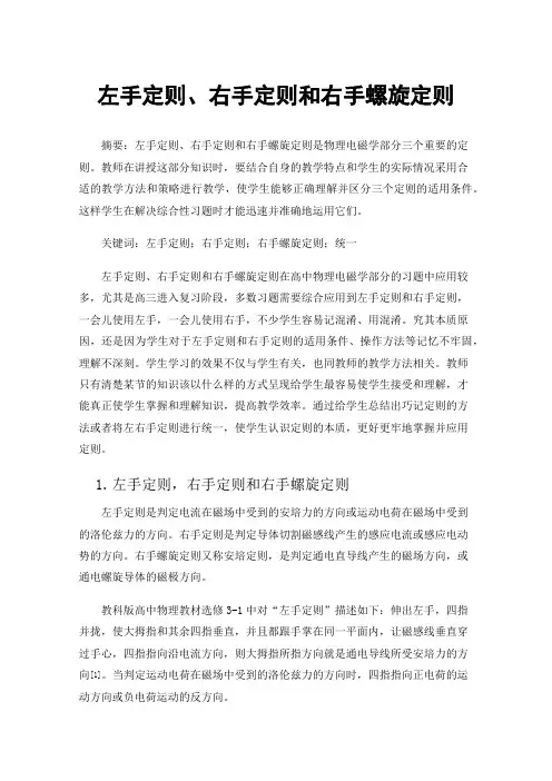 左手定则、右手定则和右手螺旋定则