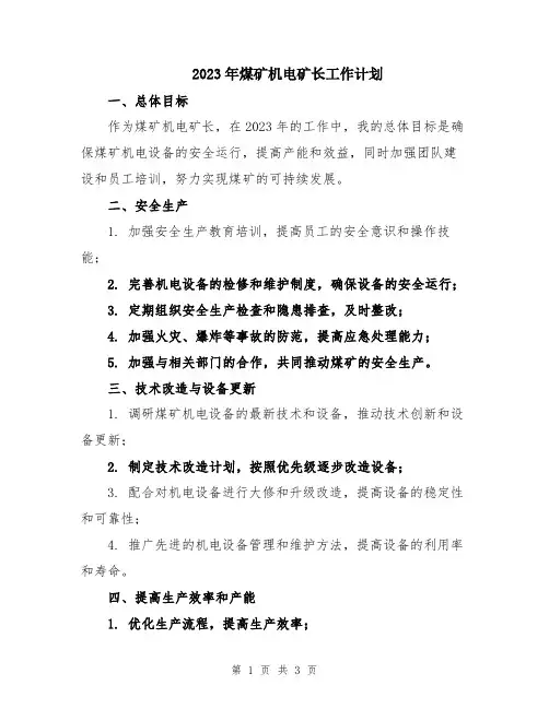 2023年煤矿机电矿长工作计划 