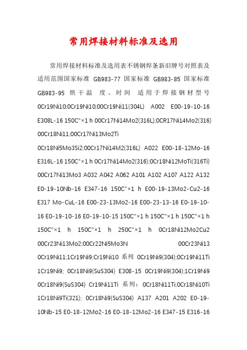 常用焊接材料标准及选用