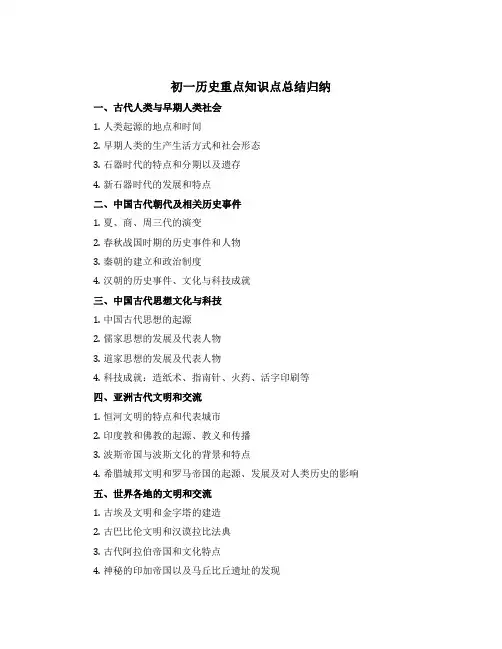 初一历史重点知识点总结归纳