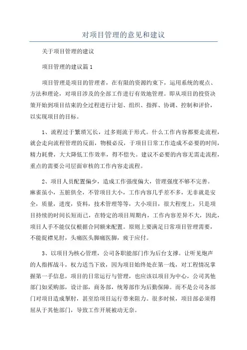对项目管理的意见和建议