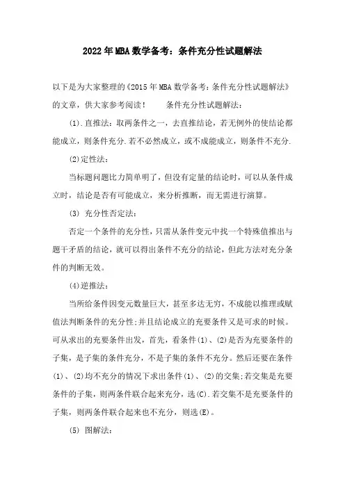 2022年MBA数学备考：条件充分性试题解法