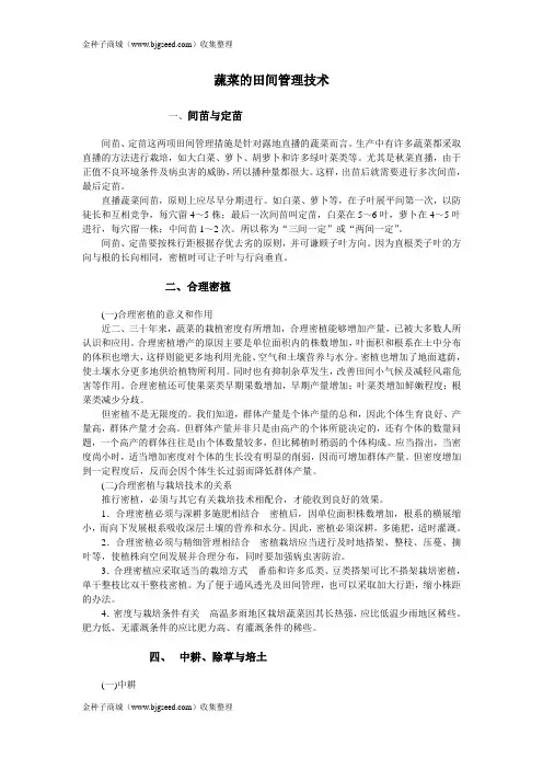 蔬菜栽培的田间管理技术(蔬菜种子类)