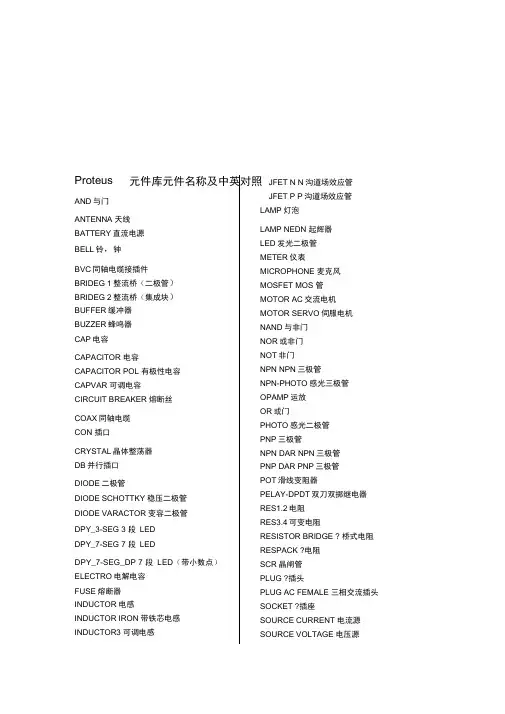 最完整的Proteus元件库元件名称及中英对照资料